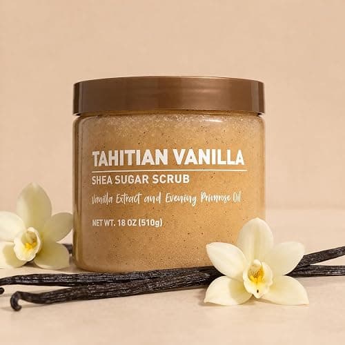 Tahitian Vanilla- Body scrub - With Shea Sugar – Exfoliating Sugar Scrub for Soft, Glowing Skin – Hydrating Body Polish, Smooth & Radiant Skin, Vanilla Scent for Women, 18 oz thumbnail 2