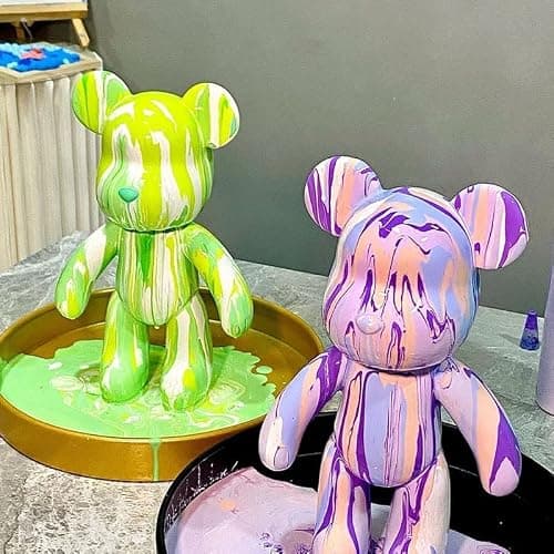 HANDA DIY Painting Fluid Bear Teddy Bear Violent Bear Gloomy Bear Painting Kit Set Creative Home Decorations Handmade Doll Figurine Toys Gift for Birthday Valentines (9.05 inch, Bear Mold) thumbnail 8