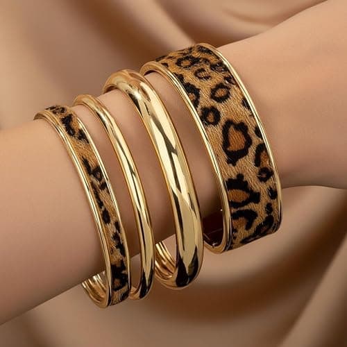 NOVYRA Leopard Bangle Bracelets for Women Layered Cheetah Print Cuff Statement Bracelets Trendy Cheetah Jewelry Accessories For Women thumbnail 3