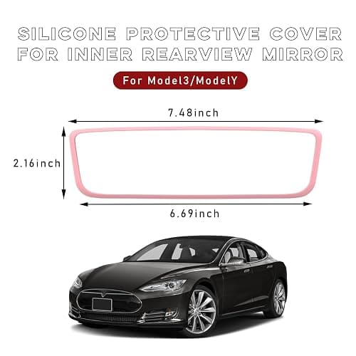 Ohleats Car Rear View Mirror Protector Frame, Silicone Auto Rearview Edge Protection Cover Compatible with Model 3 Model Y, Interior Rear View Trim Frame Decoration, Car Accessories (Pink) thumbnail 2