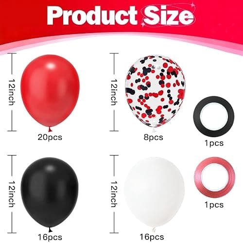 Red and Black Balloons - 60PCS 12 Inch White Pearl,Red,Black,Red Black Metallic Confetti Balloons for Wedding, Birthday, Baby Shower Party Decor thumbnail 3