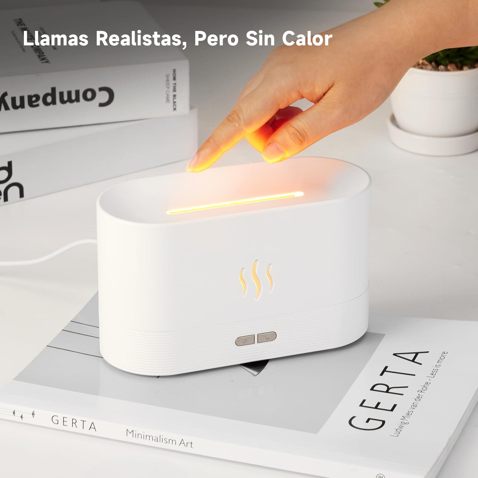 KCB 3 En 1 Humidificador en Forma de Llama, difusor de aceites Esenciales,con 2 Modos de Luz,para hogar,Oficina(Blanco) thumbnail 2