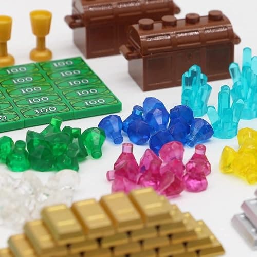Feleph Treasure Accessories Money Building Blocks Set Jewel Chest, Gems Diamonds, Bullion Electroplated Gold Tile Silver Bar, Power Crystals, Coins, Goblet, 100 Dollar Bill Cash Toy Brick thumbnail 9