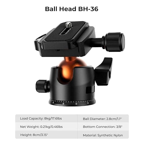 K&F CONCEPT 64 inch/163 cm Camera Tripod,Lightweight Travel Outdoor DSLR Tripods with 360 Degree Ball Head Load Capacity 17.6 lbs/8 kg,Cellphone Clip for Smartphone Live Streaming Vlog O234A1+BH-36 thumbnail 5
