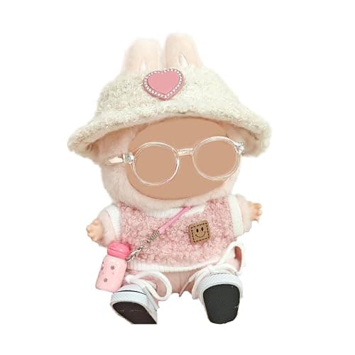 5-Piece Clothes - Clothes for Doll Outfit,Chic Style Set for 17cm Dolls - Clothes + Light Pink Heart-Shaped Velvet hat + Small Camera + Glasses + Canvas Shoes,No Doll (Style A) - Style a - Image 1