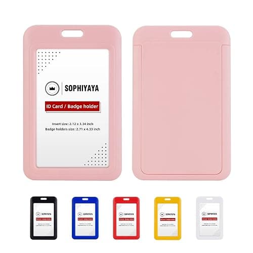 SOPHIYAYA 2 Pack Sliding ID Badge Holder - Vertical Hard Plastic Sleeve Secures Work ID Key Card Credit Cards for Office Factory School Teachers Students (Pink) - Image 1