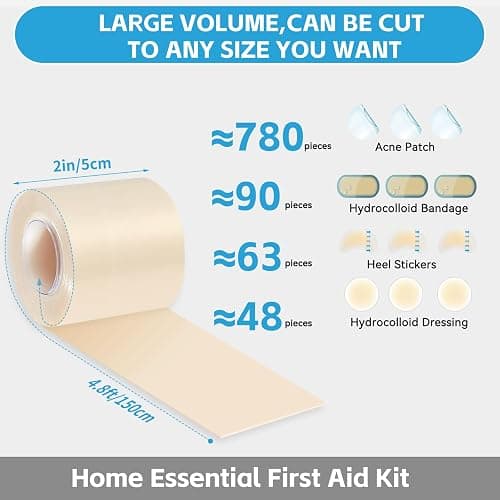 Hydrocolloid Bandages for Wound Care, Medical-Grade Hydrocolloid Roll with Self-Adhesive, Ultra Absorbent, Flexible & Waterproof, Cut-to-Size First Aid Kit Essential (2in*4.8ft) thumbnail 2
