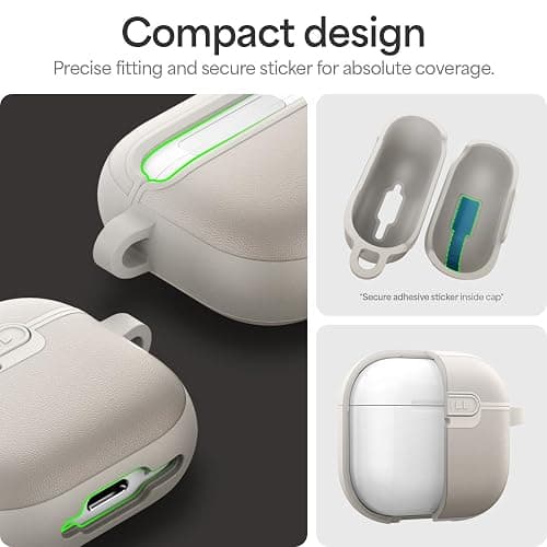 CYRILL Kajuk Compatible with Airpods 4 Case Cover, Premium Vegan Leather Case for Airpods 4 with Shock-Absorbent Bumper and Carabiner [Compatible with MagSafe] (2024) - Cream thumbnail 4