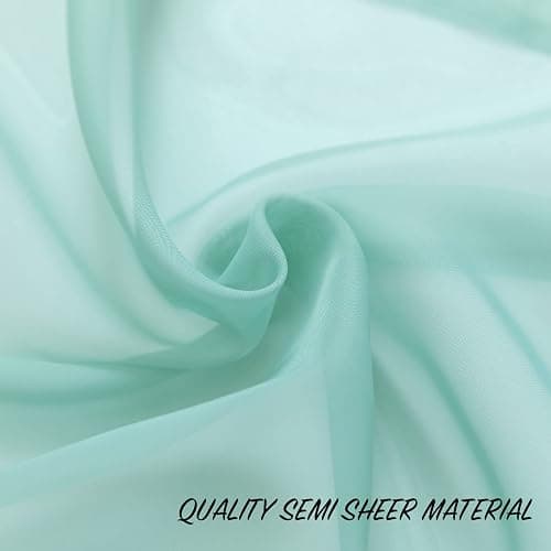 PearAge Beaded Sheer Valance Curtains for Living Room,Rod Pocket Farmhouse Window Valance, Bead Trim Tassel Voile Sheer Curtain Valance for Bedroom Bathroom Cafe 51x24 Inches (Mineral Blue) 1PC thumbnail 3