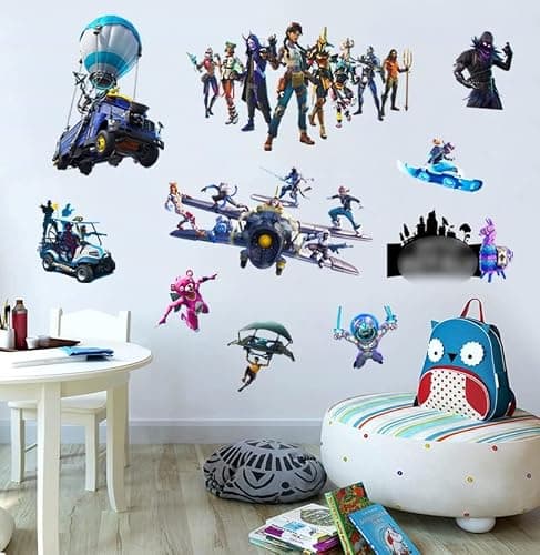 Battle Royale Video Game Themed Bedroom Wall Stickers 10Pcs/Sheet for Teen Boys Room Decoration,Where We Droppin Boys Bedroom Wall Decals,Wall Decor for Kids,Waterproof Game Stickers for Laptop thumbnail 4