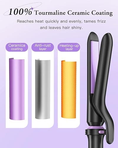 5 in 1 Curling Iron, Curling Wand Set with Thermal Brush, Flat Iron Hair Straightener, 3 Ceramic Irons (0.35"-1"), 13 Adjustable Temps, Hair Curler Waver with Heat Resistant Mat, Glove, Clip thumbnail 7