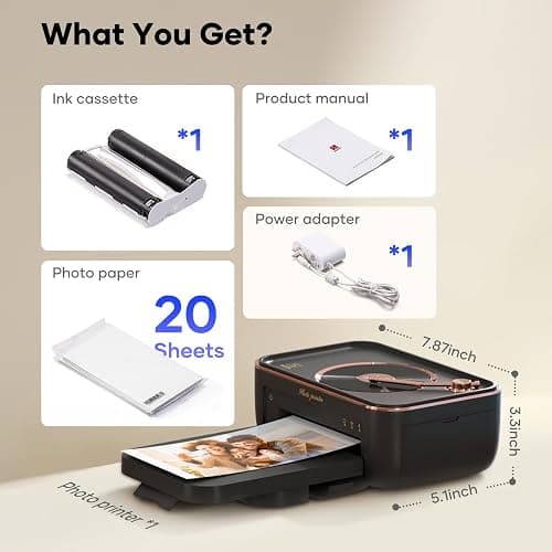 iDPRT 4x6'' Photo Printer with 20 Sheets Photo Paper & 1 Cartridge, Portable Instant Photo Printer for iPhone Android, Thermal Dye Sublimation, Wi-Fi Picture Printer, Black thumbnail 2
