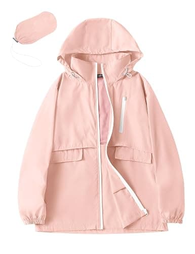 Avoogue Rain Jacket Women with Hooded Lightweight Waterproof Raincoats Packable Zipper Pockets Windbreakers - Image 1