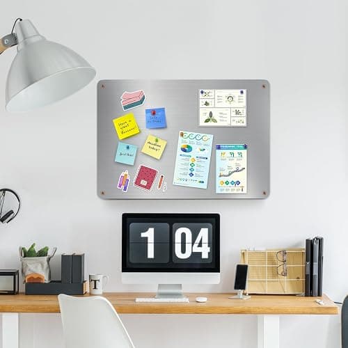 Bekith 2 Pack Stainless Steel Magnetic Board, 17.1" x 11.8" Magnet Bulletin Board to Display Magnetic Letters Numbers, Notes, Poetry, Photos, Spice Jars, Suitable for Wall, Refrigerator, Cabinet thumbnail 2