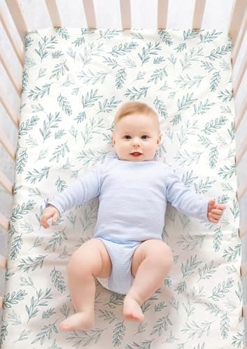 4 Pack Sage Green Fitted Nursery Sheets Neutral Unisex Baby Breathable Sheets for Boys or Girls with Leaf and Flower Design (Crib Sheet) thumbnail 2