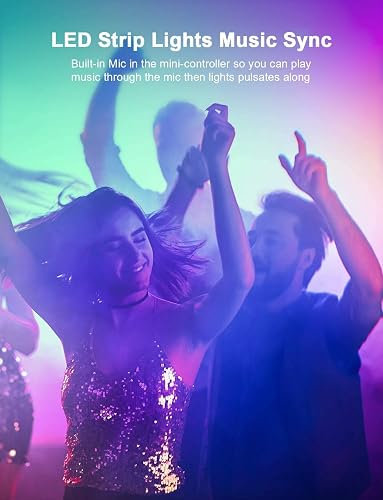 Mexllex LED Strip Lights 5m, RGB Color Changing Led Strip 5m with Remote Control, Music Sync Led Lights for Bedroom Kids Room Ceiling Kitchen Party thumbnail 7