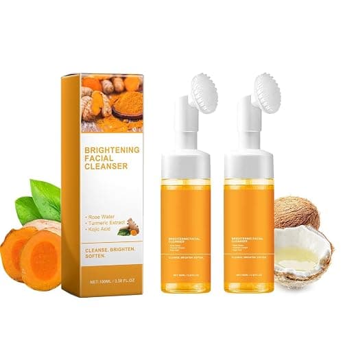 2 Pcs Turmeric Foaming Face Wash, Deep Cleansing Glow Wash Turmeric Facial Cleanser With Brush. - Image 1