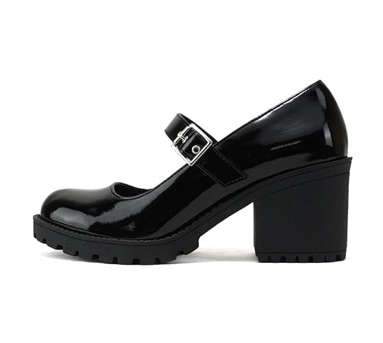 Soda “Eviana” ~ Women Mary Jane Round Toe Mid Chunky Block Heel Lug Sole Pump with Adjustable Strap - Image 1