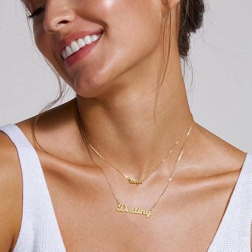 Ursteel Custom Name Necklace Personalized, 14K Gold Plated Personalized Name Necklace Dainty Name Plate Necklace Jewelry Personalized Gifts for Women thumbnail 5