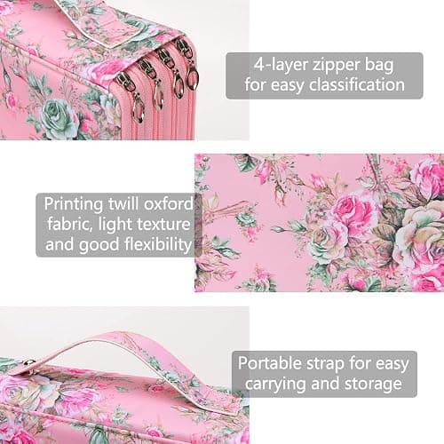 Vomgomfom Colored Pencil Case - 200 Slot Pencil Holder with Zipper Closure, Twill Fabric Large Capacity Pencil Case for Watercolor Pens or Markers, Artist Organizer (Pink Rose) thumbnail 3