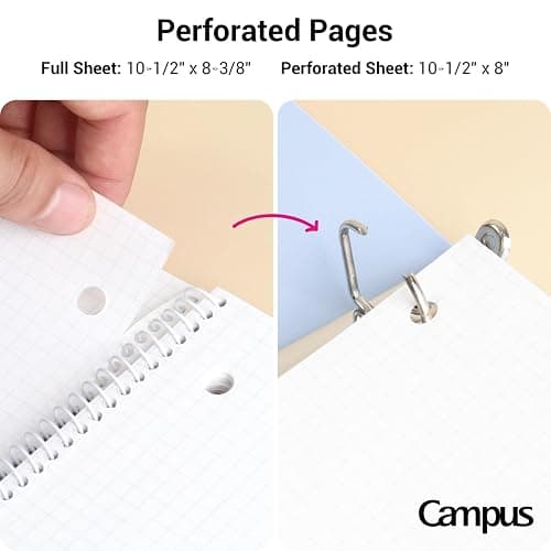 KOKUYO Spiral Notebook with 5x5 Graph Paper, 3 Pack Campus 10-1/2" x 8" Subject Notebooks, 80 Sheets, Light Pink Blue Off-White 3 Holes School Spiral Journal for Study Planner Drawing (WSG-SU-400G4×3) (Paper) thumbnail 5