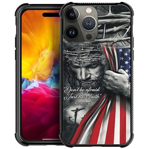 DAIZAG Case Compatible with iPhone 15,Shockproof Soft Phone Cover for Boy Men Gift Case,Christian Jesus God Bless American Flag - Image 1