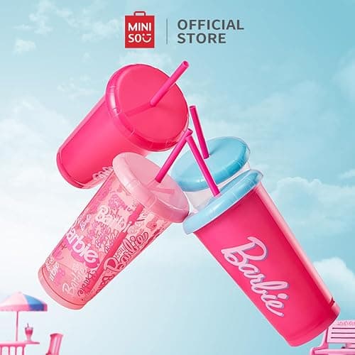 MINISO Barbie 16oz Iced Coffee Cups with Lids & Straws Set of 4 Reusable Plastic Tumblers BPA Free Cup for Cold Drinks, Milkshake, Smoothie, Juice, Water, Travel and Party Favors gift thumbnail 5