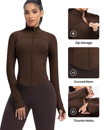 AVGO Women's Cropped Running Workout Jackets Zip Slim Fit Athletic Tops with Thumb Holes thumbnail 2