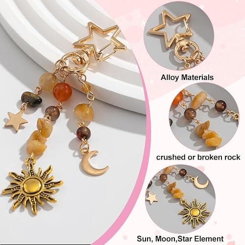 IPEWOEF 1Pcs Sun and Moon Keychain Star Keychains for Women Colorful Star Key Chain y2k Sunshine Keychain Beads Gemstone Aesthetic Bag Charms Key Chains Women Cute Purse Charms for Handbags thumbnail 3