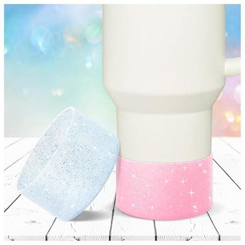 2 Pack Silicone Glitter Boot Cup Protector for Stanley 40 30 oz Quencher Adventure Tumbler, IceFlow 30 20 oz, Fits 2.95 Inch Bottom Diameter.Non-Slip Water Bottle Base Cover Sleeve thumbnail 2