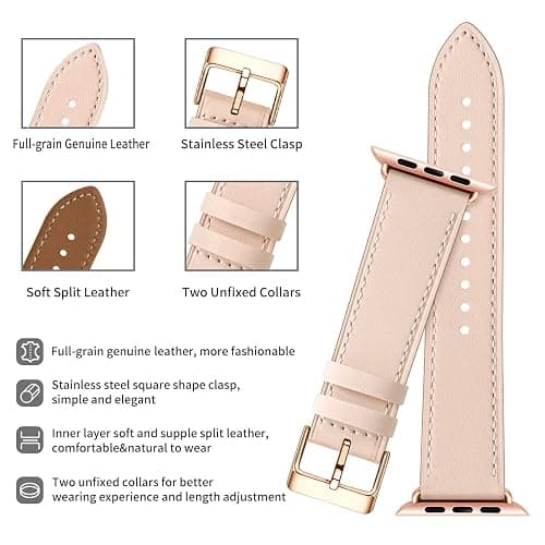 QAZNZ Leather Straps for Apple Watch Strap 40mm 42mm(Series 11 10) 41mm 38mm,Women Men Replacement Strap for Apple Watch Series 9 8 7 6 5 4 3 2 1 & iWatch SE 1/2/3,Ultra 3/2/1 thumbnail 5