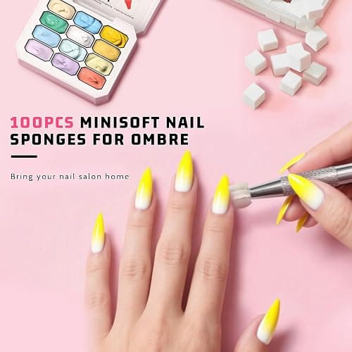 Karroy Sponge Pat Gel Nail Polish Palette, 12 Colors Blending Ombre Gel Polish Gradient Painting Nails Art, No Wipe, UV/LED Cured, 100Sponges 6Brushes 1Grabber (Set 01) thumbnail 2