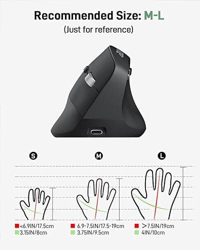acer Ergonomic Mouse Wireless, Adjustable DPI Vertical Mouse 1000/1200/1600 with 6 Buttons, Rechargeable Ergo Mice with 2.4GHz USB Receiver for Computer, Laptop, PC, iMac and Desktop thumbnail 5