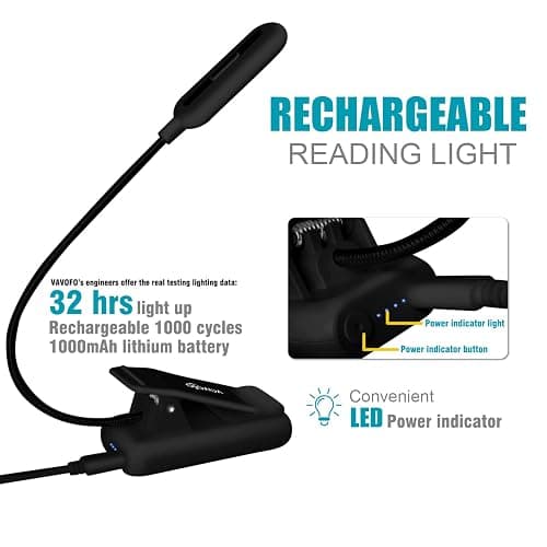 VAVOFO Rechargeable Reading Light, 7 LEDs with 9 Color Temperature 9 Brightness Levels Clip On Book Light for Reading in Bed with Power Indicator for Bookworms (Black) thumbnail 4