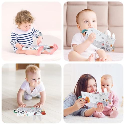 Vicloon Cloth Books - 3D Touch Feel High Contrast Baby Books, Soft Books with Crinkle for Infants & Toddlers (Rabbit) thumbnail 7
