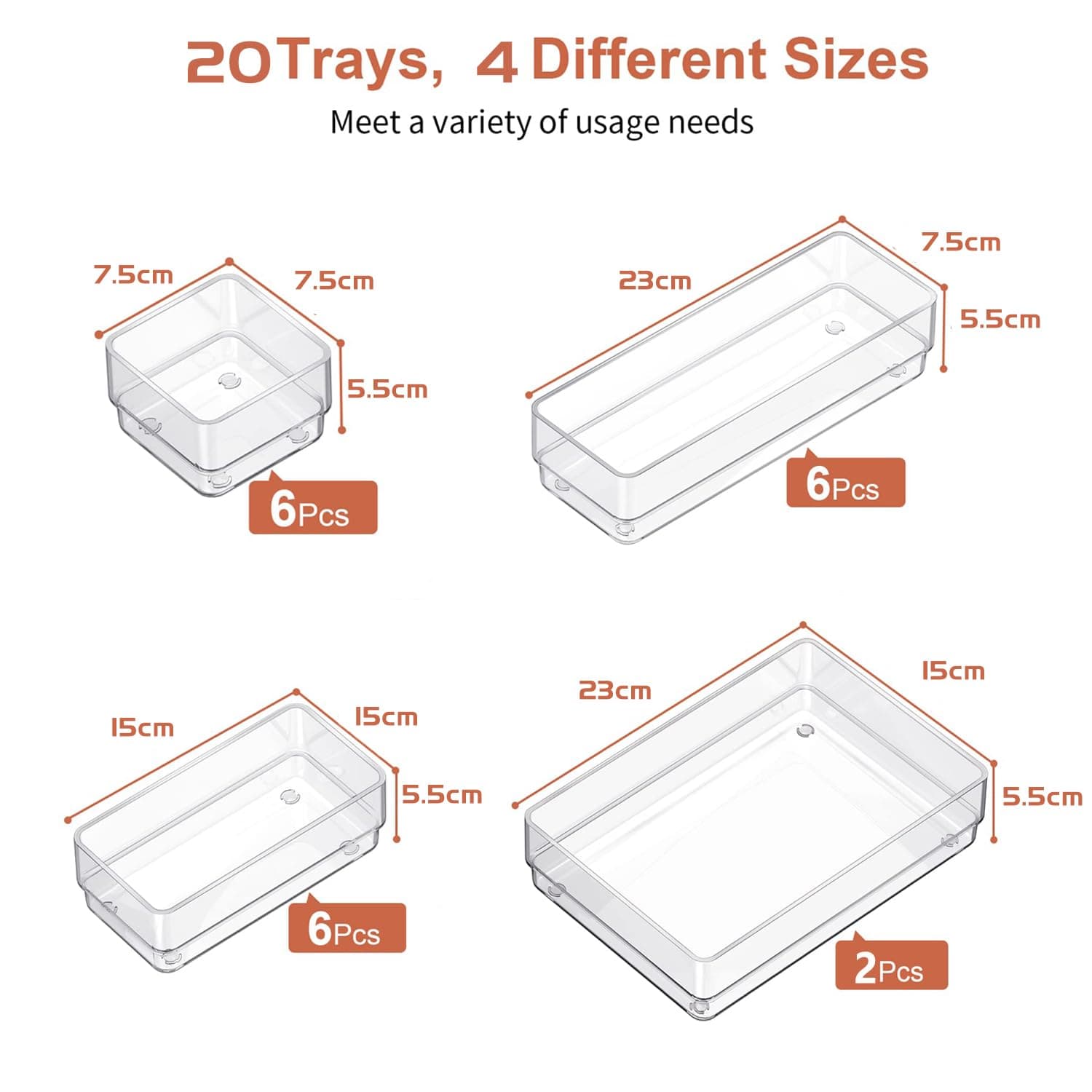 Feshory 20 Pack Makeup Organisers Bin with Non-Slip Silicone Pads for Vanity, Clear Desk Drawer Organiser, Make up Trays for Cosmetics, Bathroom,Office, Home Storage & Organisation thumbnail 2