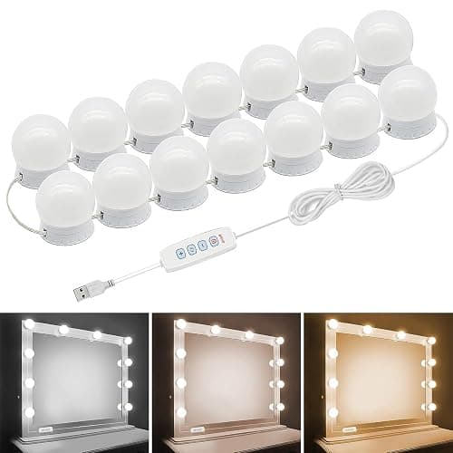 Pretmess LED Vanity Mirror Lights, Hollywood Style With 14 Dimmable Bulbs, Adjustable Color & Brightness, USB Cable, Stick-on for Makeup Table Dressing Room - Image 1