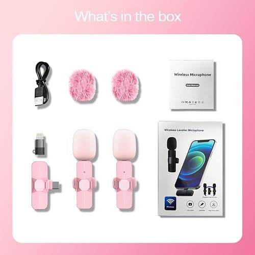 HONGJIEYUAN Pink Wireless Lavalier Microphone for iPhone & Android - Mini Clip-On Mic with Noise Cancellation, 65ft Range, 8H Battery, USB-C/Lightning - for TikTok, YouTube, Podcast, Live Streaming thumbnail 6