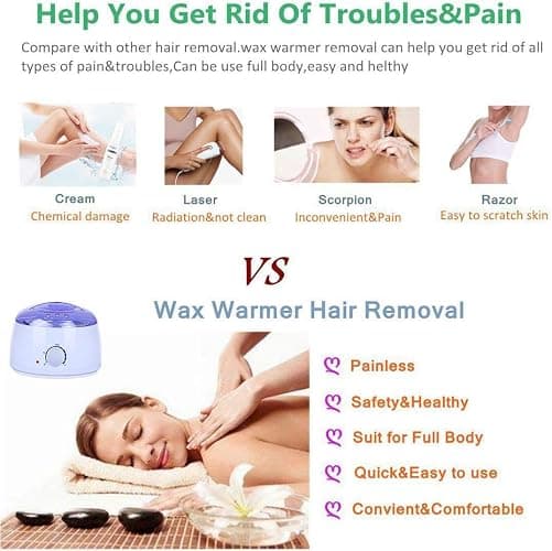 Wax Warmer Full Kit,Wax Heater Hair Removal Kit with Adjustable Temperature,with 4 Different Flavor Hard Wax Beans and 20 Wax Applicator Sticks,Painless at Home Wax Warme Hair Removal thumbnail 4