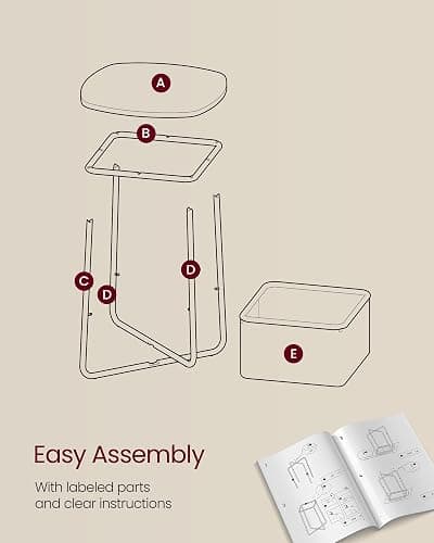 VASAGLE LILEA Collection - Side End Table with Fabric Basket, Modern Nightstand, Square Bedside Table, for Living Room, Bedroom, Matte White and Camel Brown ULET229W10 thumbnail 7