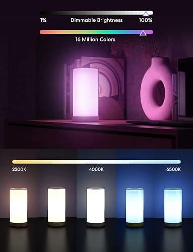 meross WiFi Lamp, Smart Lamp Bedside, Support Apple HomeKit Alexa Google Assistant SmartThings, RGBWW Touch Lamp Dimmable Multicolour Voice Remote App Control (2.4GHz Only) thumbnail 9