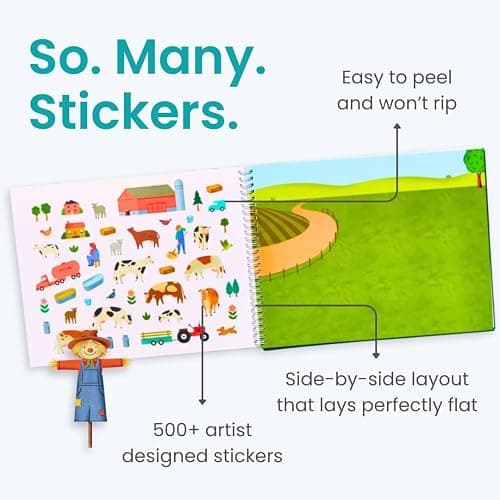Cupkin Farm Animal Sticker Book Activity for Kids, Toddler Airplane Travel Essentials, 500+ Horse Stickers for Kids + 12 Scenes + 12 Coloring Book Pages, Cow Lover Children's Gift, Crafts Ages 2-8 thumbnail 2