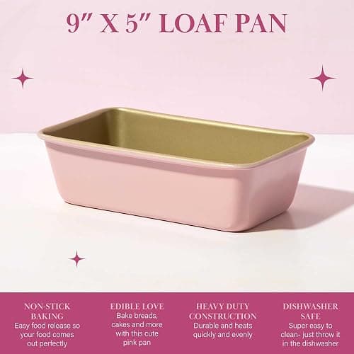 Paris Hilton Nonstick Carbon Steel Bakeware Collection, 9-Inch x 5-Inch Loaf Pan, Dishwasher Safe, Made without PFOA and PFAS, Pink Champagne Two-Tone thumbnail 3