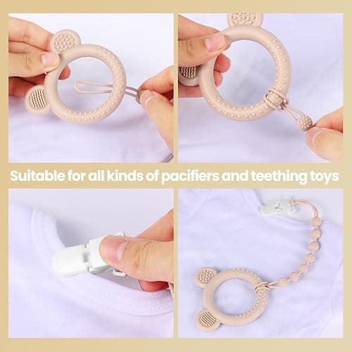 Eascrozn 6 Pack Silicone Pacifier Clip with One-Piece Design for Baby Boys and Girls, BPA Free Soft Flexible Binky Clips with Texture for Baby Essentials thumbnail 6