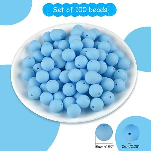 ASTARON 100 Pcs 15mm Silicone Beads for Keychain Making, Light Blue Round Rubber Beads Bulk for Bracelets Beadable Pens Decorations Crafts Supplies thumbnail 3