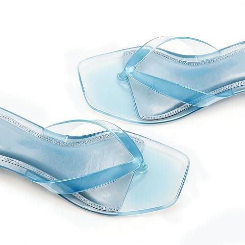 Jelly Thong Sandals for Women Clear Flip Flop Kitten Heels Sandals,8 | Jelly Flip Flops,Low Heels Sandals,Square Toe Jellies Slides,Transparent Summer Shoes,Jelly Sandals for Women thumbnail 6