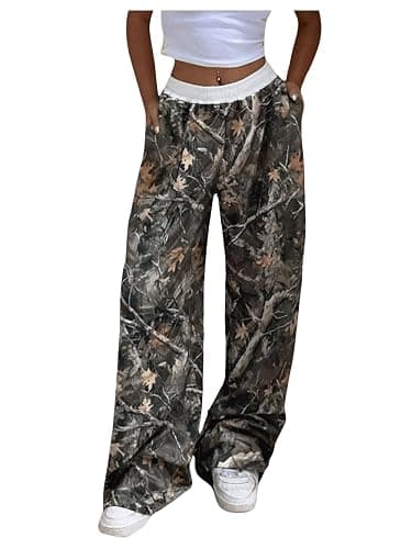 SOLY HUX Women's Camo Pants Elastic Waist Baggy Wide Leg Y2k Sweatpants with Pockets - Image 1