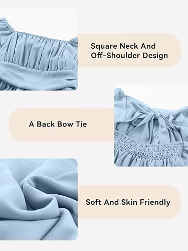 DOKOTOO KIDS Girls Summer Short Sleeve Tie Back Dress Size 4-15 Years Old | Low Elastic Fabric, Ruffles, One Shoulder, Off Shoulders, Hollow out, Smocked Waist, Lined, Wedding Party Dress thumbnail 6