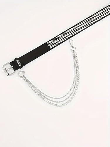 QWALIT Punk Belt with Chain for Women - Rave Leather Chain Belt - Goth Accessories thumbnail 6