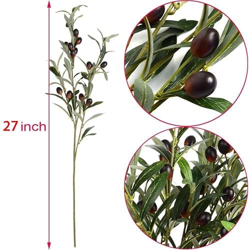 3pcs Artificial Plants Greenery Olive Branches Stems Fake Plants Green Leaves Fruits Branch Leaves for Home Office ndoor Outside DIY-Wreath Decor 27-Inch (3) thumbnail 3
